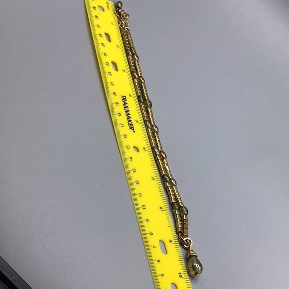 Signed MONET 1990s Gold Tone Necklace Strung On Chain Glass Bead Drop Shaped - Picture 14 of 14